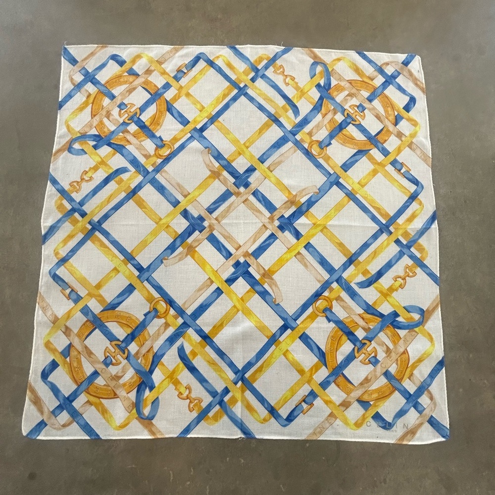 CELINE Paris Geometric Blue and Yellow Scarf.